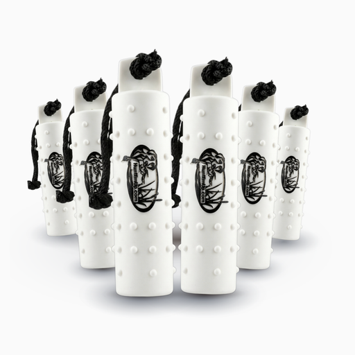 huntemup large 3inch knobby plastic dog training bumper 6 pack bundle in white. throw ropes with valve