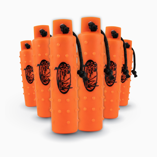 huntemup 3inch large plastic knobby throw bumper for dog retriever training. valve with throw ropes - 6 pack bundle