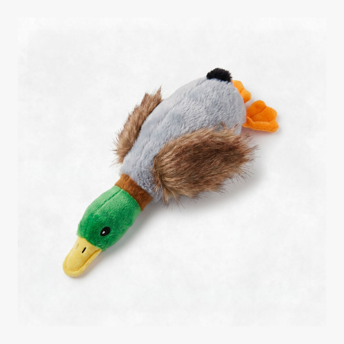 retriever dog toy mallard duck with squeaker for canines. soft durable 