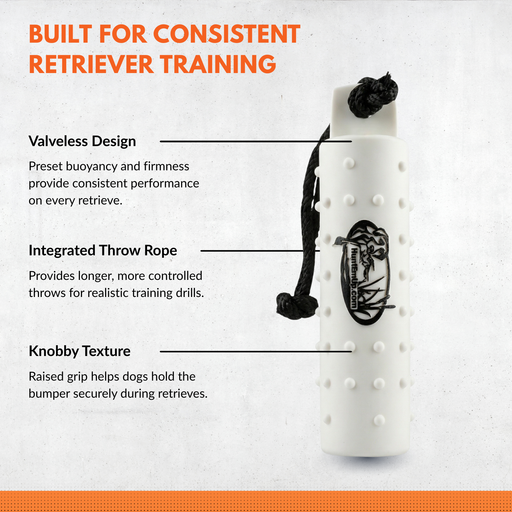 huntemup white large bumper with knobby texture, valve, and throw rope