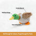mallard dog toy with crinkle wings, internal squeaker, soft plush for all breeds