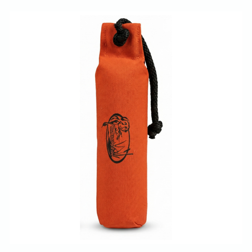 huntemup dog training bumper. canvas orange with throw rope