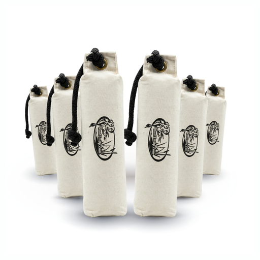 huntemup white canvas retriever training bumper with throw ropes 6pack