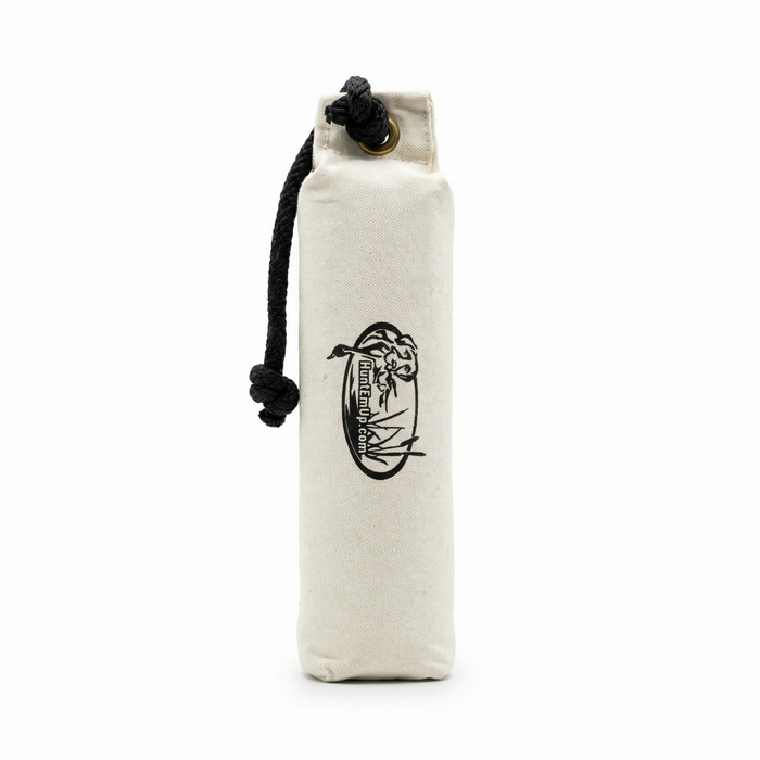 huntemup white canvas dog training bumper with throw rope