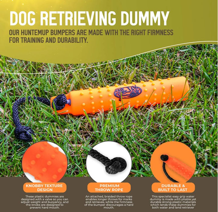 HuntEmUp Hunting Dog Essentials Training Kit - Large Orange Canvas Bumper 6pc + Mesh Bumper Bag + Whistle & Lanyard + Training Chain