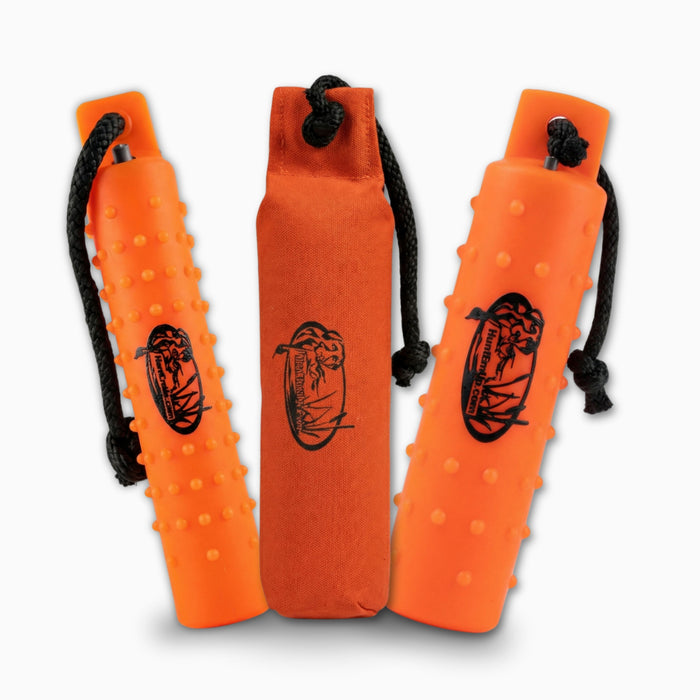 HuntEmUp Orange Retriever Training Variety Pack – Canvas & Plastic Bumper 3-Pack