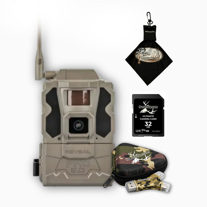 Tactacam REVEAL Pro 3.0 Cellular Trail Camera Bundle with HuntEmUp 32GB SD Card and Accessories