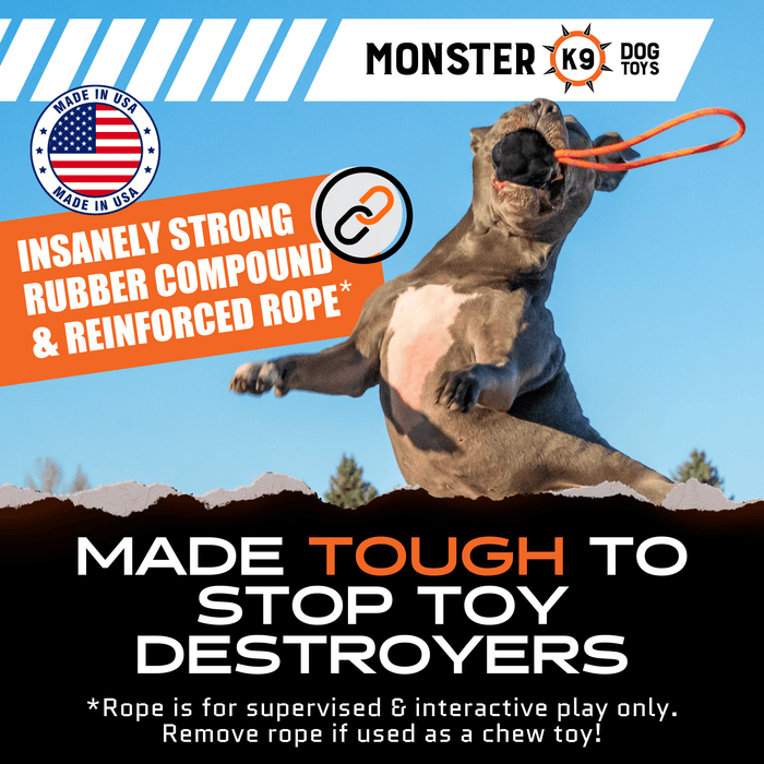 Monster K9 Rumble Rope Ball | Heavy Duty Rope Dog Toy for Aggressive Chewers