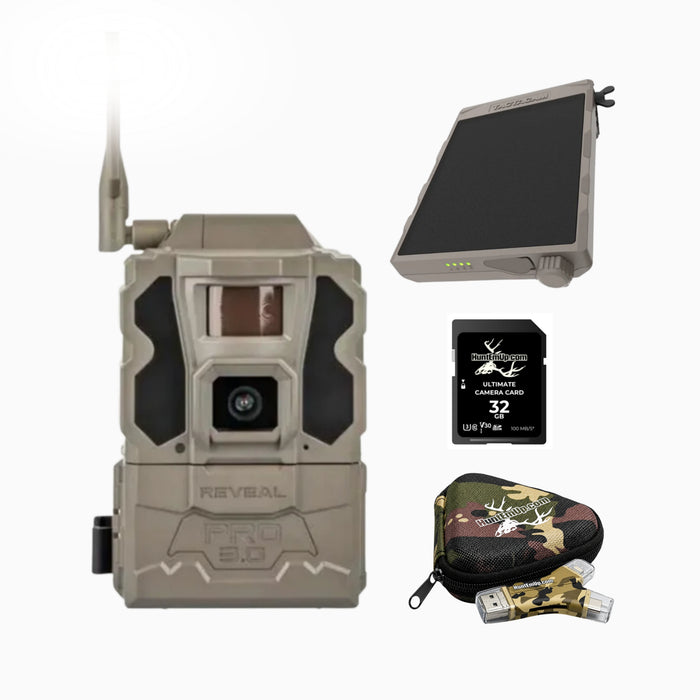 tactacam reveal pro 3.0 solar bundle with huntemup sd card and high speed card reader with protective case